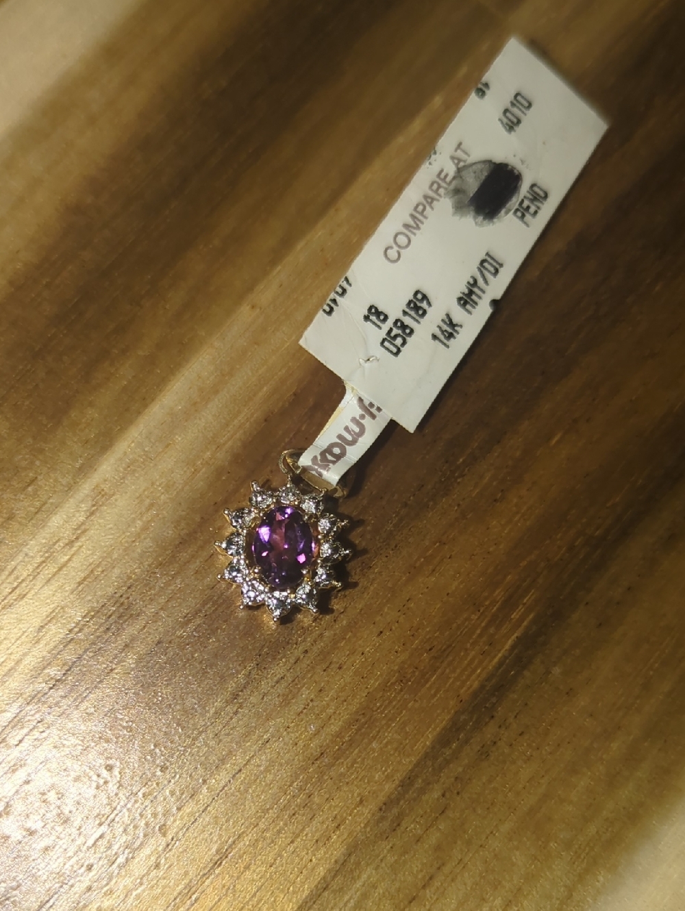 14K Gold Purple Amethyst/Diamond Halo Pendant